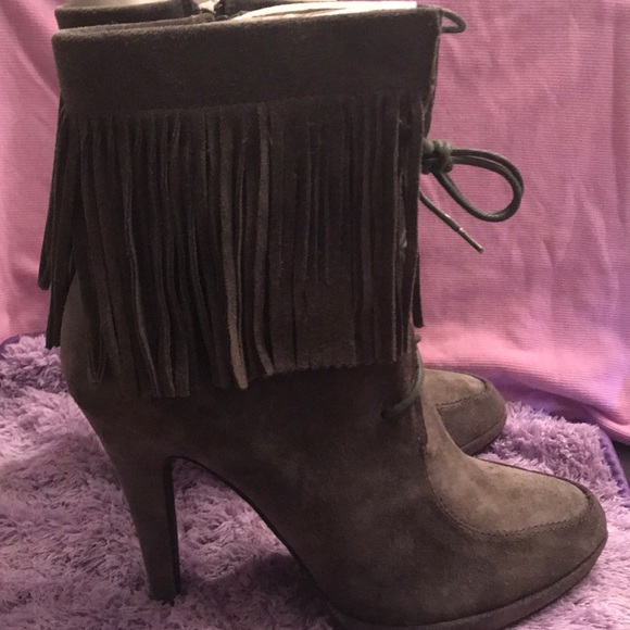 Jeffrey Campbell Ibiza Gray Suede Fringe Boot Stiletto Zip side New - Picture 5 of 8